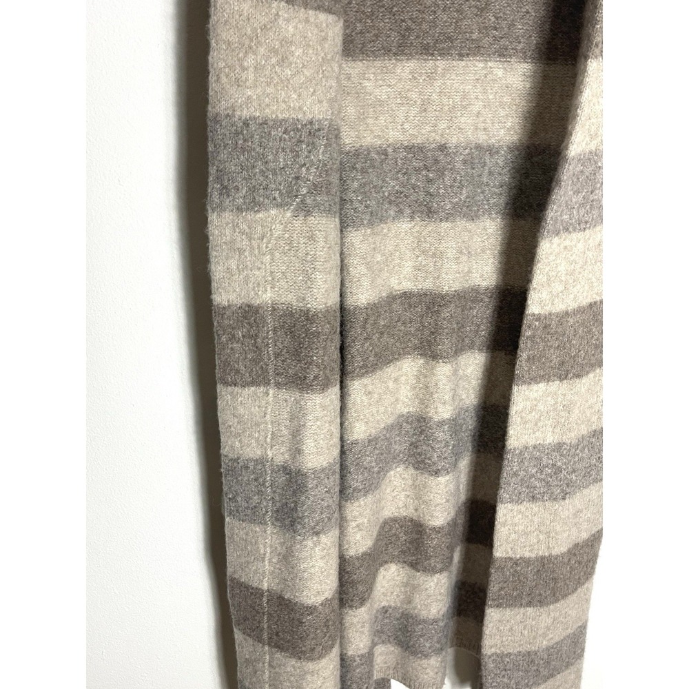 JENNI KAYNE Luxurious Belted Sweater Coat Long Cardi Oatmeal Stripe Yak Alpaca L - Picture 12 of 16
